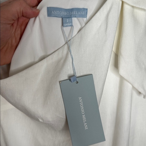 Antonio Melani White Charlie Linen One Shoulder White Bow Shift Mini Dress - Picture 3 of 7